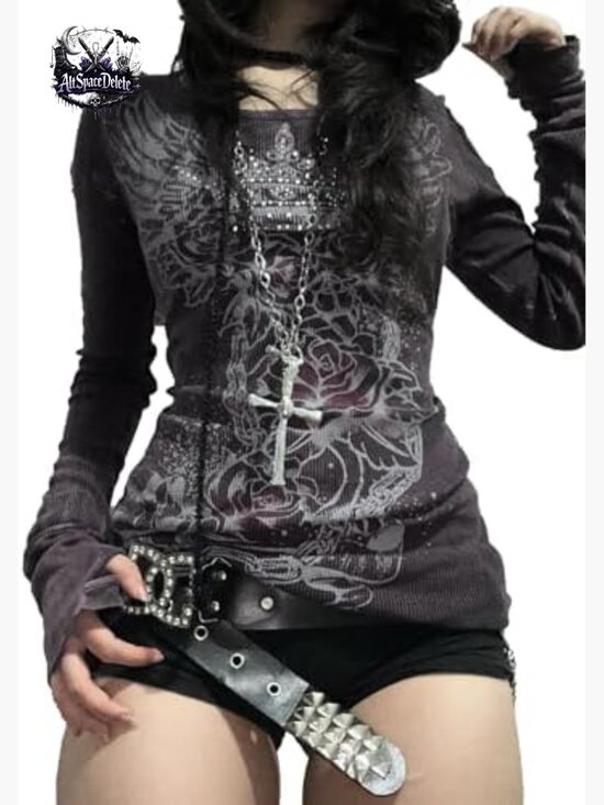 Tops - Vintage Y2K Graphic Sweatshirt Slim Fit Crop Top Long Sleeve Streetwear